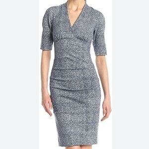 Nicole Miller Short-Sleeve Ruched Printed Ponte Dress